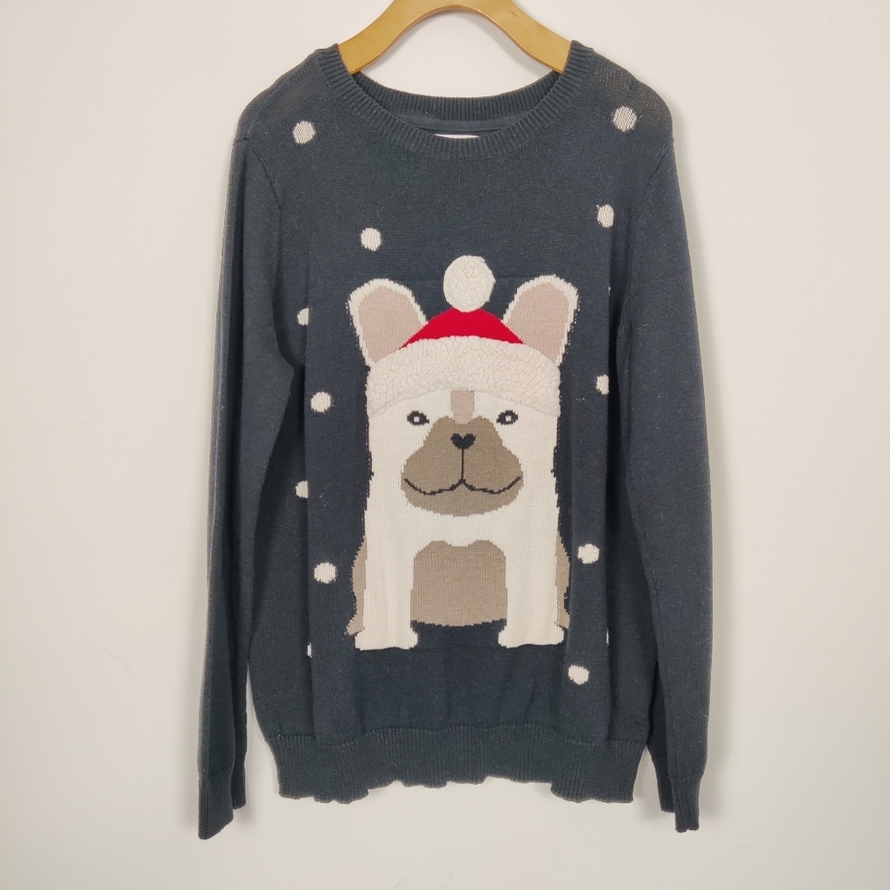 Ugly Christmas Sweater Women's Size Medium Polka Dot Dog in Santa Clause Hat